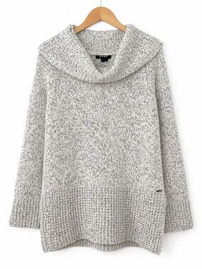 DKNY Marled Cowl Neck Chunky Knit Sweater Gray Size Small Cozy Pullover